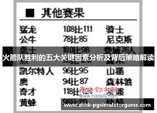 火箭队胜利的五大关键因素分析及背后策略解读